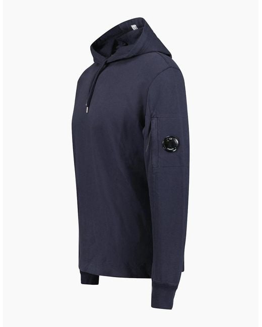 C P Company Blue Hooded Lens Light Fleece Sweatshirt Midnight for men