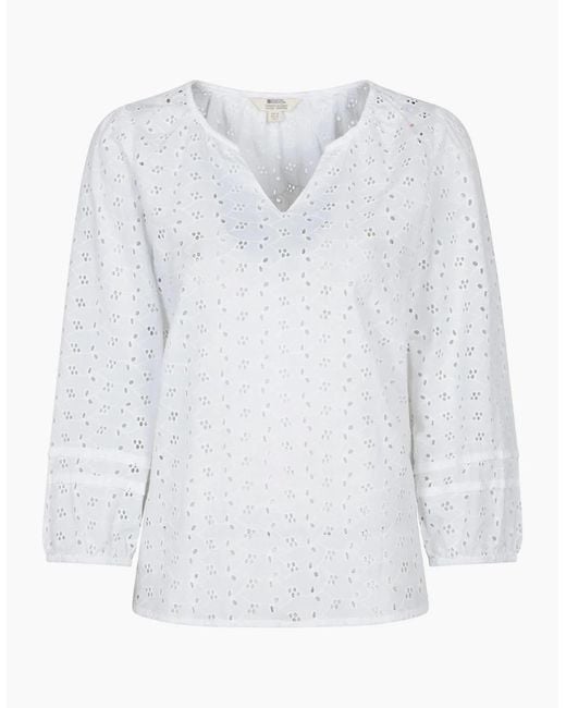 Mountain Warehouse White Ladies Broderie Lightweight 3/4 Sleeve Casual Shirt