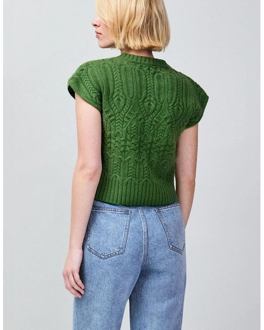 Ro&zo Green Cable Knit Wool Cap Sleeve Jumper