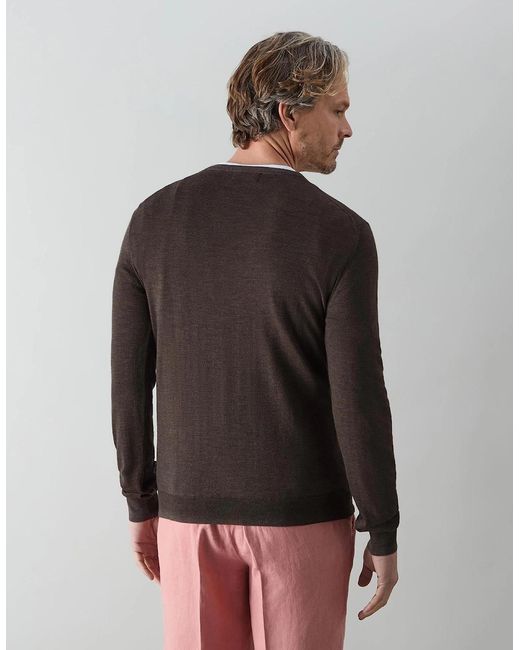 Oliver Sweeney Brown Merino Wool Crew Neck Jumper for men