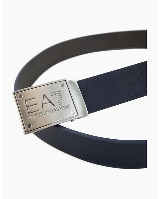 EA7 Blue Reversible Brushed Leather Belt for men