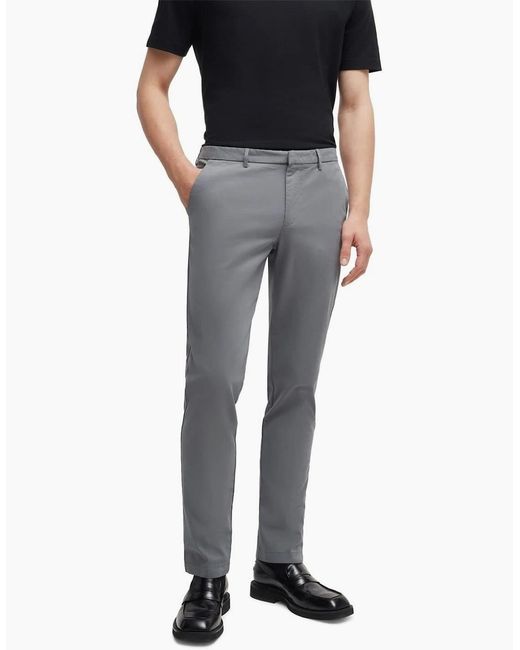 Boss Gray Kaito3 Solid Patterned Straight Chinos for men