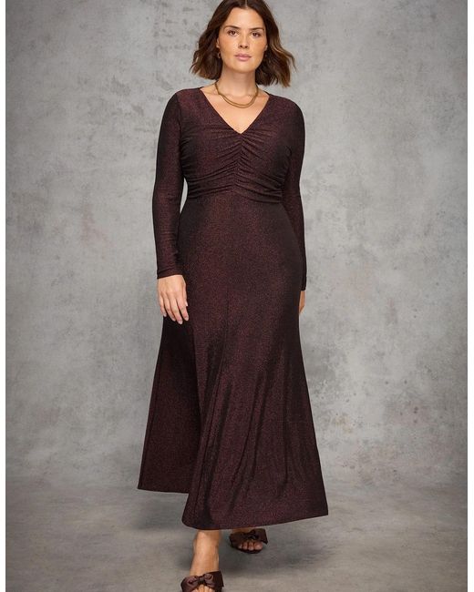 Live Unlimited London Brown Bronze Sparkle Ruched Jersey Maxi Dress