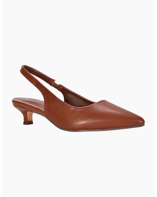 XY London Brown Ladies Leila Sling Back Low Kitten Heel Court Shoes