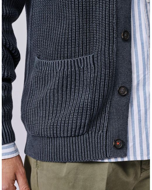 aubi Blue Martin Cotton Collared Cardigan for men