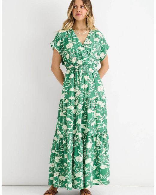 Gini London Green Floral Elastic Waist Maxi Dress