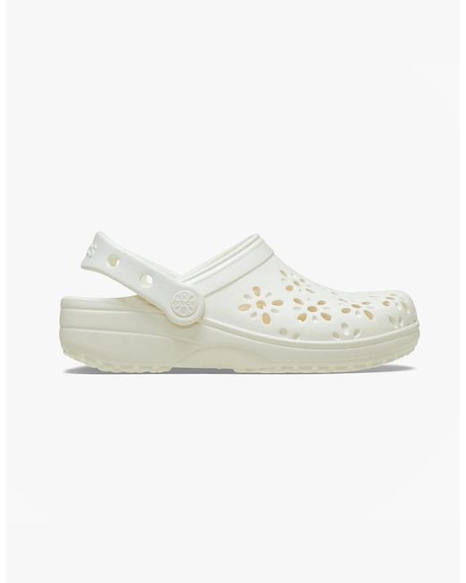 CROCSTM White 210927 Classic Floral Cut Out Clogs Chalk