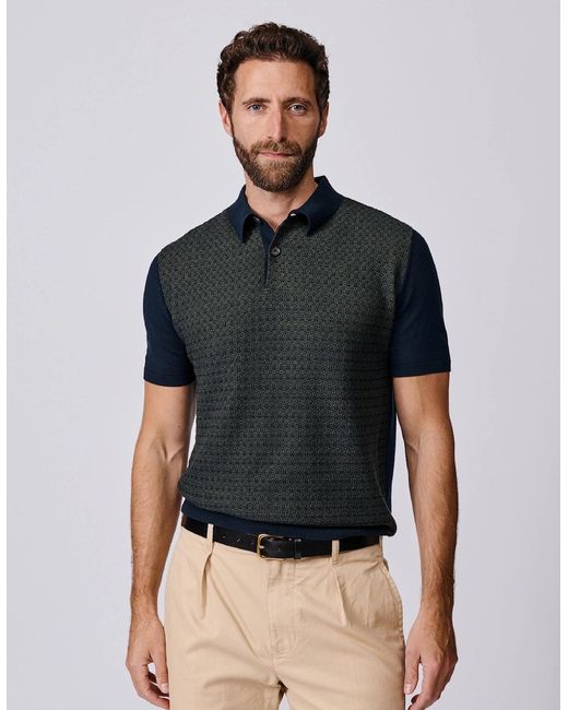 aubi Black Coleridge Textured Front Polo for men