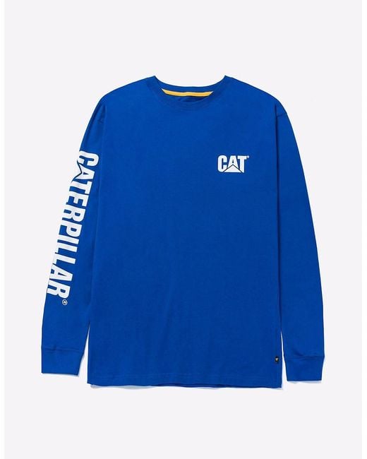 Caterpillar Blue Trademark Banner Long Sleeve T-Shirt Memphis for men