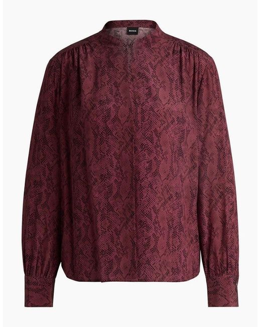 Boss Red Notched Neck Band Collar Long Sleeve Blouse