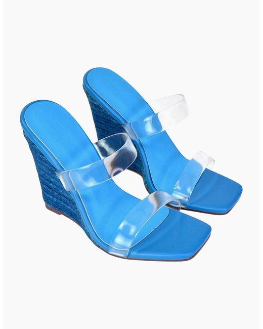 XY London Blue Ladies Shea Strappy Wedge Espadrilles