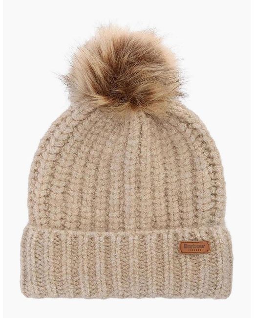 Barbour Natural Saltburn Beanie & Tartan Scarf Set