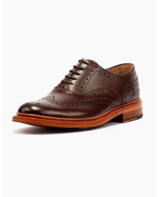Ben Sherman Brown Sugarman Brogue Leather Mocha Lace-Up Shoes for men