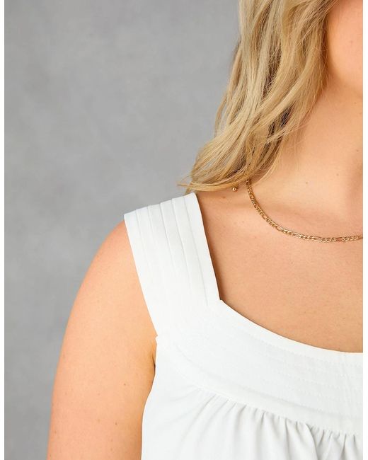 Live Unlimited London Gray Ivory Pleat Neck Sleeveless Blouse