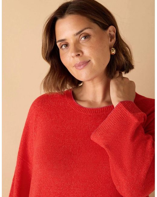 Live Unlimited London Red Crew Neck Contrast Stitch Knit Jumper