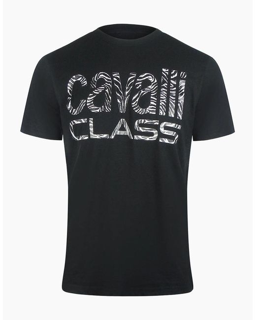 Roberto Cavalli Black Cavalli Class Bold Zebra Print Logo T-Shirt for men
