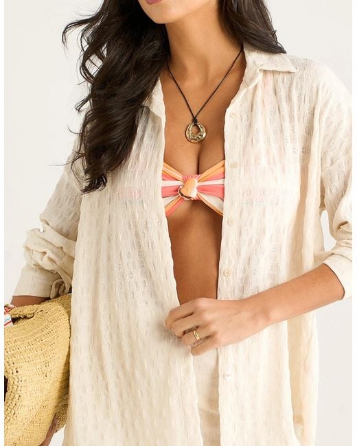 Gini London Natural Textured Oversized Long Sleeve Shirt