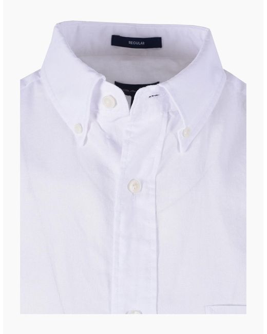 Gant White Reg Cotton Linen Short Sleeve Shirt for men