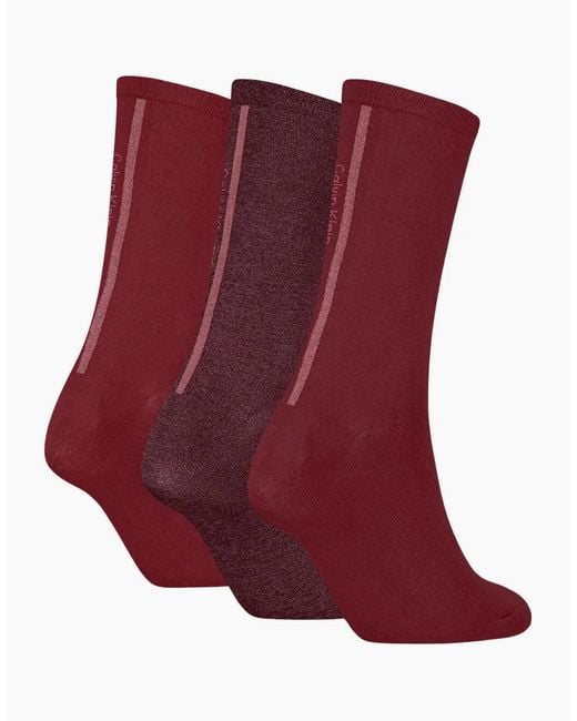 Calvin Klein White 3-Pack Lurex Stripe Socks Gift Box, Berry