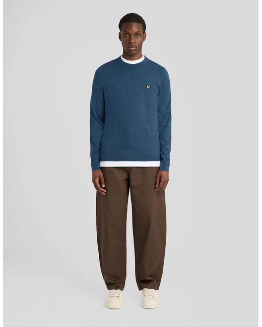 Lyle & Scott Blue Cotton Merino Crew Neck Jumper for men