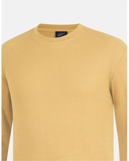 Fabric Yellow Waffle Crew Neck Long Sleeve T-Shirt for men