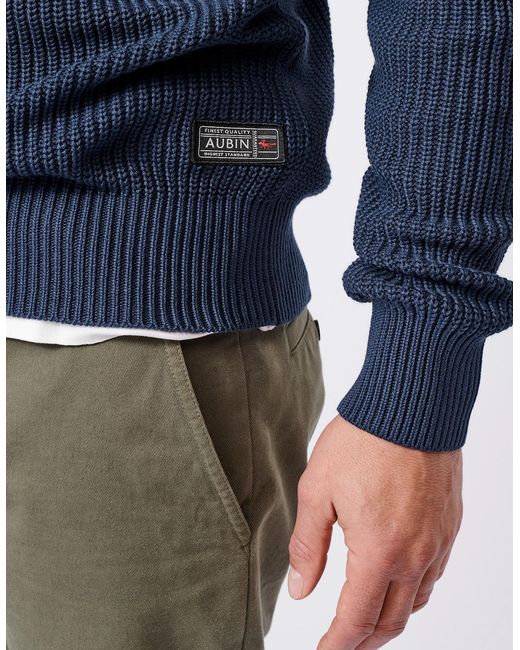 aubi Blue Martin Cotton Ribbed Crew Neck for men