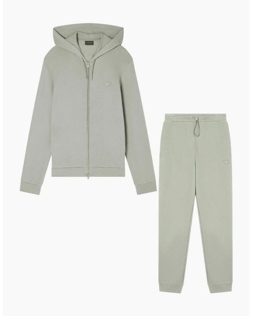 Emporio Armani Gray Embroidered Logo Pistachio Zip Up Hoodied Tracksuit for men