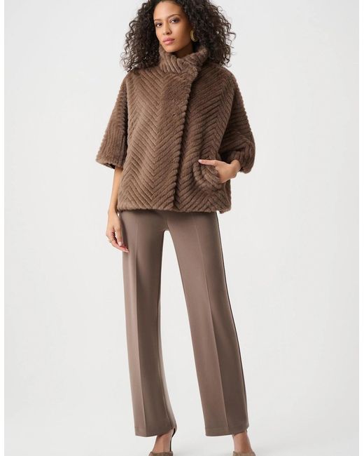 Joseph Ribkoff Brown Chevron Faux Fur Cape Style Jacket
