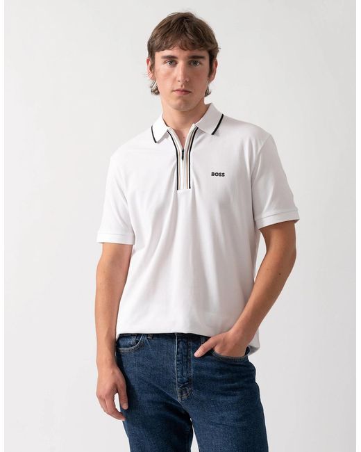 Boss White Boss Philix Slim Fit Zip Polo Shirt for men
