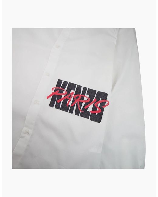 KENZO White Script Logo Long Sleeve Shirt for men