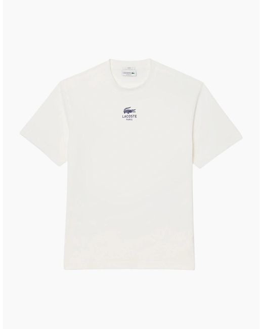 Lacoste White T Shirts Th2739 Signature Print Classic Fit Crew Neck Summer Tee for men