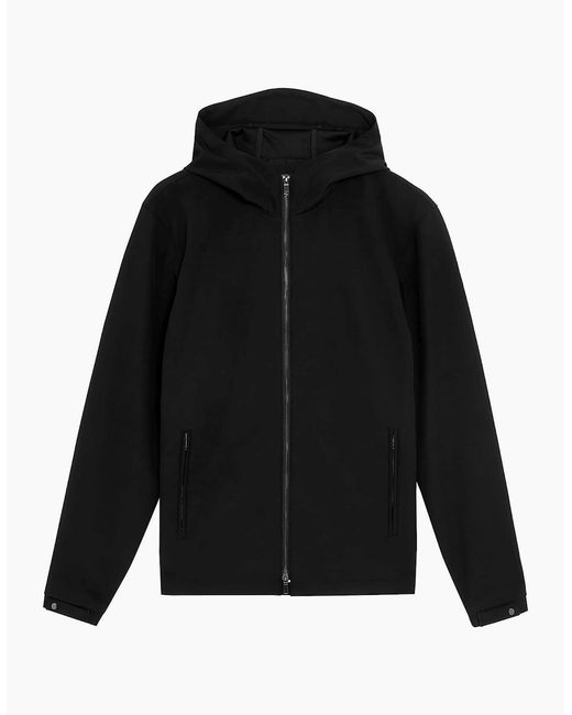 Lyle & Scott Black Solid Patterned Hooded Softshell Jacket With Zipped Pocket for men