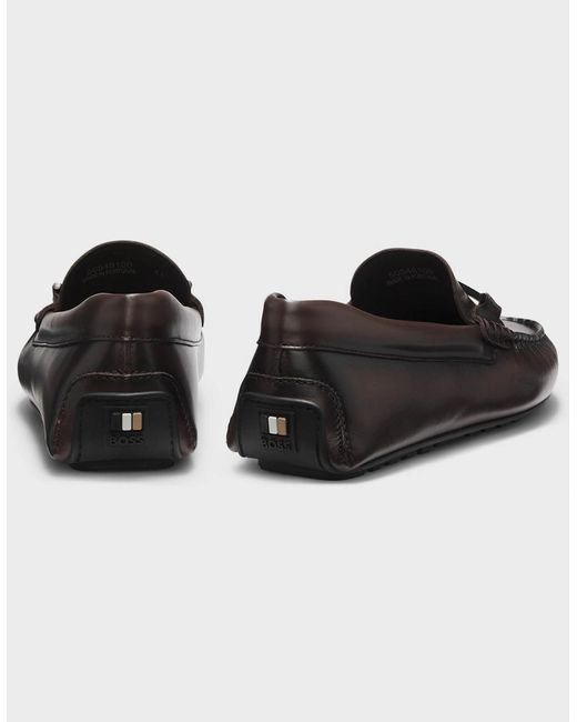 Boss Black Boss Noel Leather Driver Shoes With Branded Hardware for men