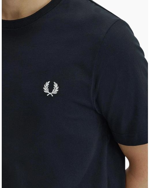 Fred Perry Black T Shirt Ringer Crew Neck Short Sleeve Summer Tee for men