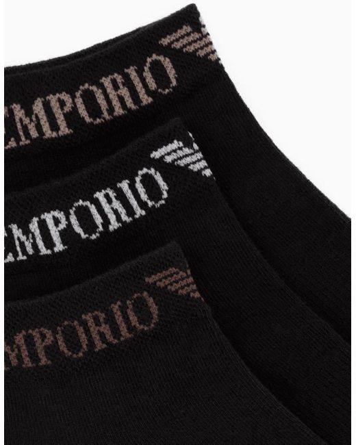 Emporio Armani White Cotton 3-Pair Ea Logo Ankle Socks for men