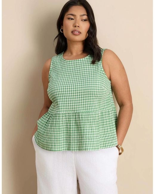 Live Unlimited London Green Gingham Cotton Peplum Top