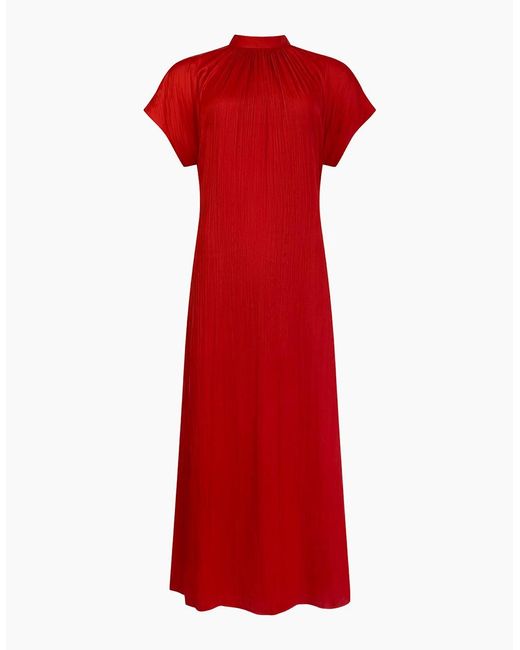 Ro&zo Red Petite High Neck Plisse Dress