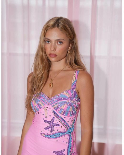 Oceanus Blue Crescent Shell Mini Dress Multi Colour