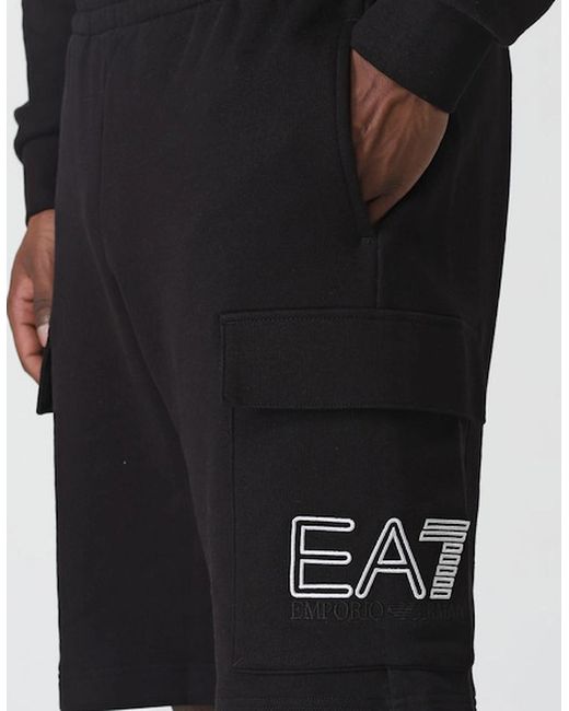 EA7 Black Embroidered Cotton Short for men