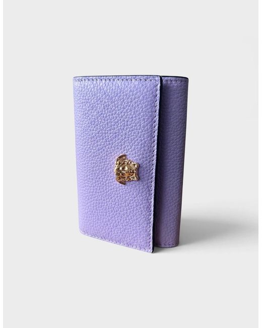 Versace Purple Medusa Head Business Card Holder Leather