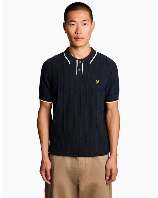 Lyle & Scott Blue Lyle & Scott Pique Tipped Knitted Polo Shirt Dark for men