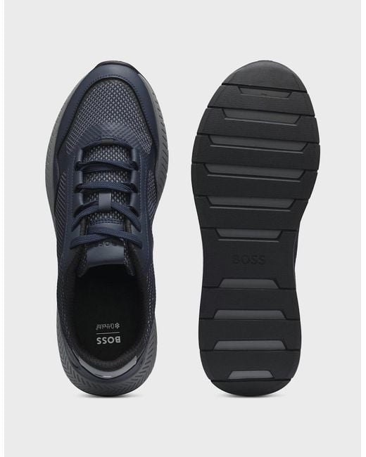 Boss Blue Boss Reflective-Nylon Trainers With Ridged Sole for men