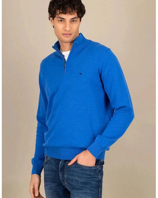 Fynch-Hatton Blue Superfine 1/4 Zip Cotton Knit Strong for men