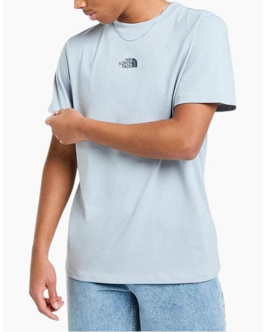 The North Face Blue T Shirt Centre Logo Crew Neck Short Sleeve Cotton Summer Tee for men