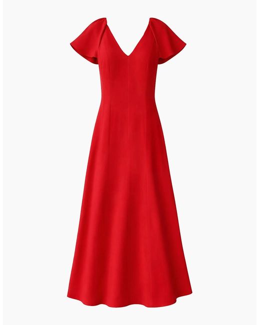 Ro&zo Red Flutter Sleeve Dress With Linen