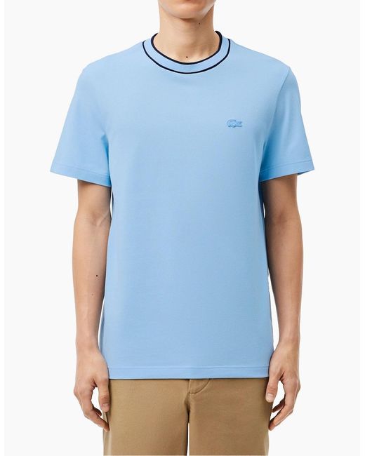 Lacoste Blue Tipped Collar T-Shirt (Sky) for men