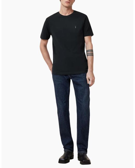 AllSaints Black T Shirts Lycra Stretch Cotton Crew Neck Short Sleeve Summer Tee for men