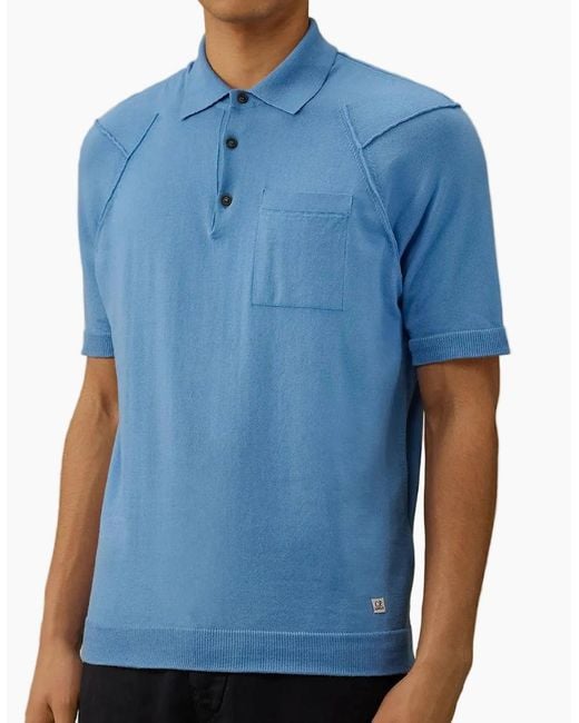 C P Company Blue Sea Island Knitted Pocket Polo for men