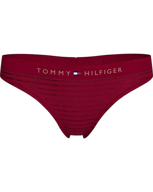 Tommy Hilfiger Black Lurex Pinstripe Thong, Deep Rouge