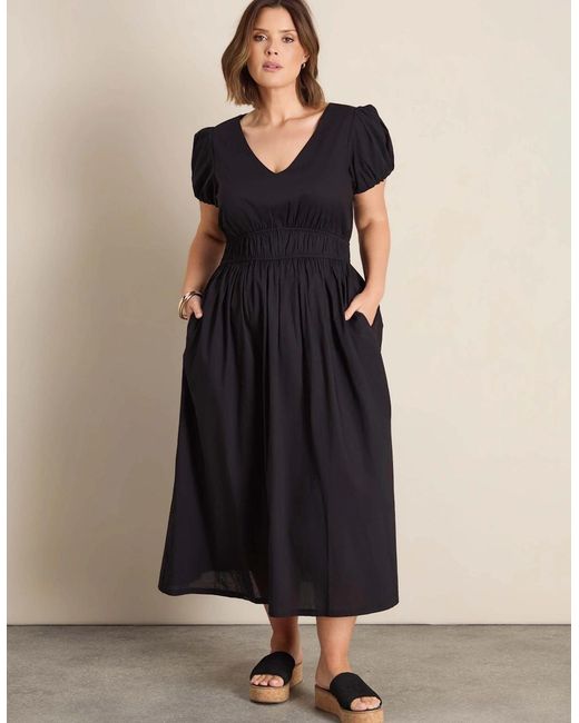 Live Unlimited London Black Cotton Smocked Waist Midaxi Dress